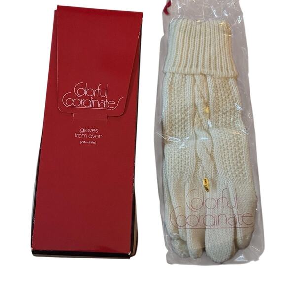 VTG Avon Colorful Coordinates Off White Winter Knit Gloves 1983 Snow Holiday - Picture 1 of 5
